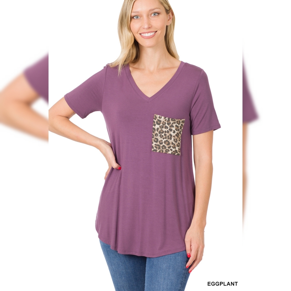Zenana Leopard Pocket Top